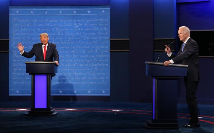 Donald-J.-Trump-i-junto-al-entonces-candidato-democrata-y-actual-presidente-en-busca-de-reeleccion-Joe-Biden Biden y Trump lograron este martes por la noche la mayoría de delegados necesarios para ganar las primarias a 239 días de la contienda electoral del 5 de noviembre.
