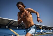 El fondista guatemalteco Luis Grijalva entrena en la pista del Parque Erick Barrondo, este viernes en Ciudad de Guatemala.