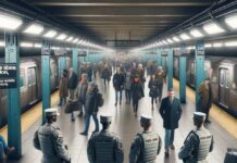 El plan de la gobernadora Hochul contempla el despliegue de 1.000 efectivos adicionales entre policías del estado de Nueva York, la Guardia Nacional de Nueva York y el Departamento de Policía de la MTA para apoyar los controles de equipaje del NYPD en áreas de alto tráfico. (Foto ilustativa creada por IA)
