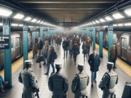 El plan de la gobernadora Hochul contempla el despliegue de 1.000 efectivos adicionales entre policías del estado de Nueva York, la Guardia Nacional de Nueva York y el Departamento de Policía de la MTA para apoyar los controles de equipaje del NYPD en áreas de alto tráfico. (Foto ilustativa creada por IA)