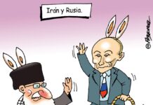 Irán y Rusia en día de Pascua caricatura