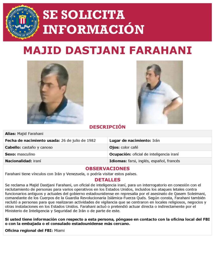 FBI busca a agente iraní sospechoso de contratar sicarios para matar a funcionarios EEUU FBI busca a agente iraní sospechoso de contratar sicarios para matar a funcionarios EEUU