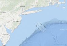 localización del Cañón del Hudson que nace en la costa de Nueva York.