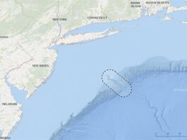 localización del Cañón del Hudson que nace en la costa de Nueva York.