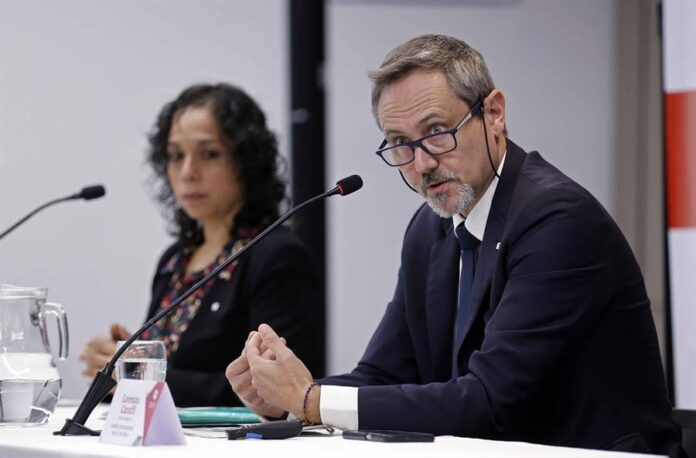 Lorenzo Caraffi El jefe de la delegación del CICR en Colombia, Lorenzo Caraffi, habla durante una rueda de prensa este miércoles en Bogotá, Colombia.