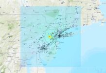 Mapa del centro geológico de Estados Unidos (USGS) donde se muestra el epicentro del terremoto