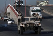 integrantes de la Guardia Nacional (GN) mientras realizan labores de patrullaje en Ciudad Juárez
