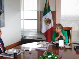 la canciller mexicana, Alicia Bárcena, durante una reunión con su homólogo de Guatemala Carlos Ramiro Martínez