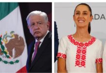 Andrés Manuel López Obrador (arriba-i) y a los candidatos a la Presidencia de México, la oficialista, Claudia Sheinbaum 1