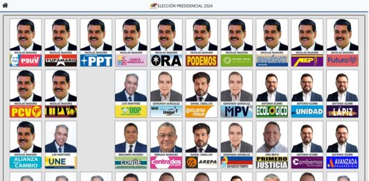 InternacionalCategorias.-Venezuela.- El Consejo Electoral venezolano publica la papeleta para las elecciones, con 13 fotos de Maduro