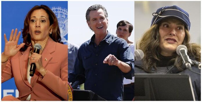 Kamala Harris (i), y los gobernadores de California, Gavin Newsom (c), y de Míchigan, Gretchen Whitmer. Kamala Harris (i), y los gobernadores de California, Gavin Newsom (c), y de Míchigan, Gretchen Whitmer.