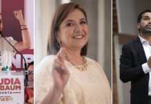 candidatos a la Presidencia de México La oficialista, Claudia Sheinbaum (i), la opositora Xóchitl Gálvez (c), y por el Partido Movimiento Ciudadano (MC), Jorge Álvarez Máynez
