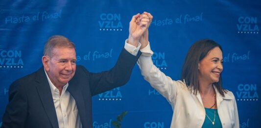 Edmundo González Urrutia, candidato a la presidencia de Venezuela por la Plataforma Unitaria (PUD), y la líder antichavista María Corina Machada