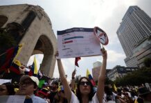 Ciudadanos venezolanos que residen en México participan en una protesta (3)