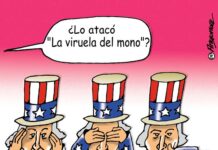 "El ataque de la viruela del mono" caricatura