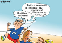 Las olimpiadas entre Kamala Harris y Trump caricatura