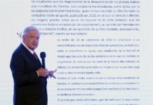 López Obrador justifica en una carta la falta de mayores avances sobre el caso Ayotzinapa El presidente de México, Andrés Manuel López Obrador, lee una carta durante una rueda de prensa