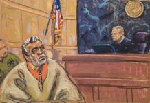 Aplazan la sentencia del narcotraficante mexicano 'El Mayo' Zambada al mes de mayo juez Brian Cogan (d) frente al narcotraficante mexicano Ismael 'el Mayo' Zambada durante el juicio