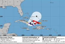 se muestra la localización de la tormenta tropical Oscar en el Atlántico.