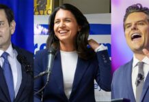 Marco Rubio, Tulsi Gabbard y el polémico Matt Gaetz, los nuevos nombramientos de Trump Marco Rubio (i), de la excongresista Tulsi Gabbard (c) y del legislador Matt Gaetz.