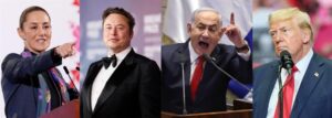 Claudia Sheinbaum, el consejero delegado de Tesla, Elon Musk, el primer ministro israelí, Benjamín Netanyahu y el presidente electo de EE.UU., Donald Trump