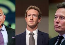 Los titanes de la tecnología Jeff Bezos, Elon Musk y Mark Zuckerberg