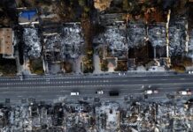 barrio destruido por el incendio de Palisades en Malibú, California