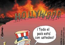 Las llamas en Hollywood caricatura