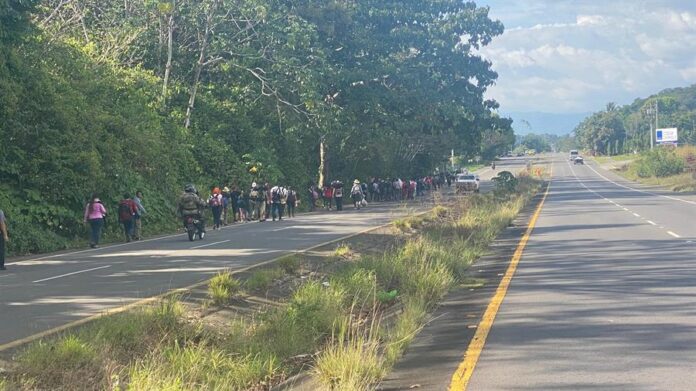 migrantes caminando este martes en Chiriquí zona fronteriza entre Costa Rica y Panamá migrantes
