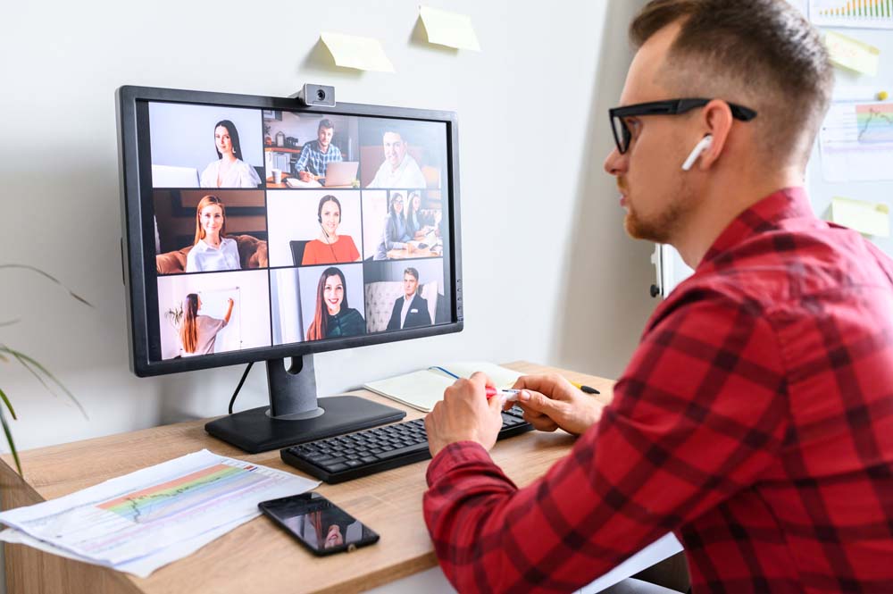 Online video meeting of a young man