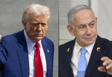 Donald Trump (i), y el primer ministro israelí, Benjamín Netanyahu.
