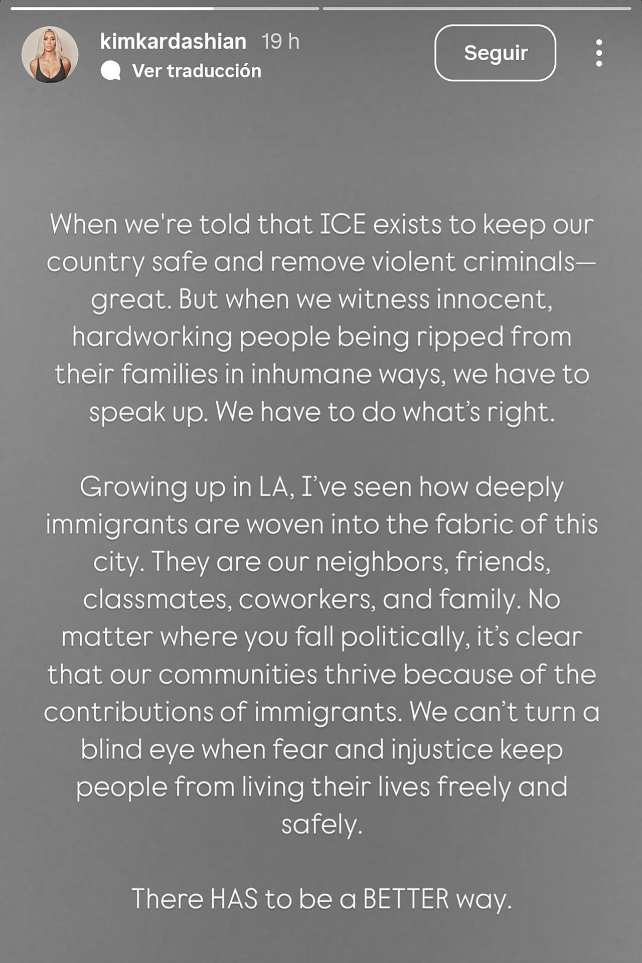 Captura de pantalla de una publicación de la cuenta oficial de la red social Instagram de Kim Kardashian