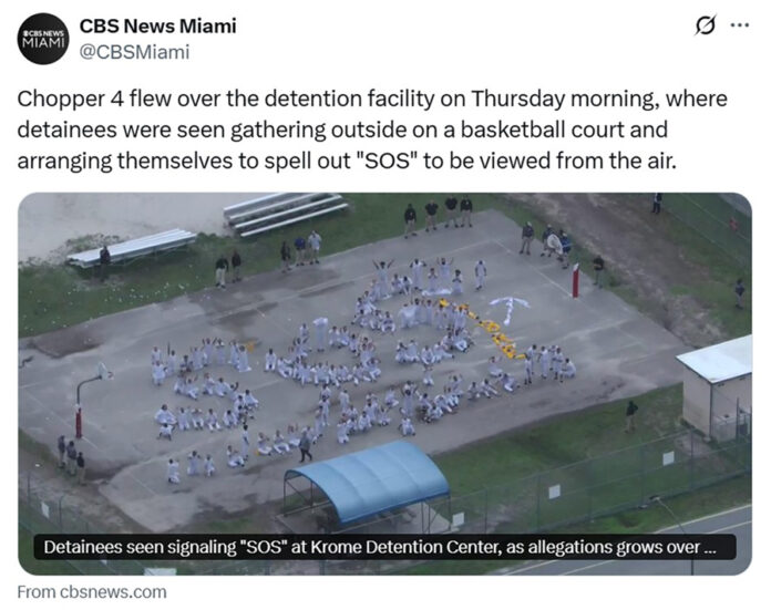 Migrantes detenidos en Miami forman con sus cuerpos un SOS ante hacinamiento en Krome Migrantes