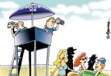 ¡Qué segura que es esta playa! caricatura