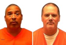 los reos Michael B. Bell (i) y Edward J. Zakrzewski (d), ambos presos por asesinato