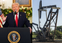 Ofensiva de Trump contra petroleros arroja nuevas incógnitas sobre la campaña en Venezuela , Donald Trump (i) y a un balancín petrolero de Venezuela.