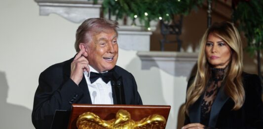 US President Donald J. Trump delivers remarks during the Congressional Ball at the White House