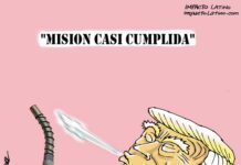 "Misión casi cumplida" caricatura