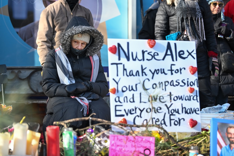 Makeshift memorial set up for nurse killed by US federal agents in Minneapolis