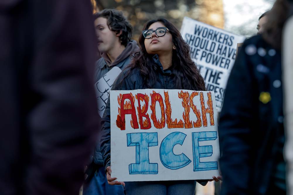 'Stop ICE Terror' rally on the one-year anniversary of President Donald Trump's second inauguration
