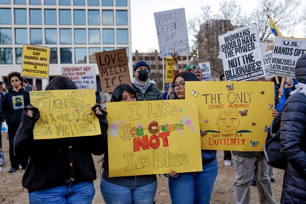 'Stop ICE Terror' rally on the one-year anniversary of President Donald Trump's second inauguration
