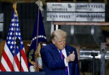 US President Donald Trump speaks at an economic event in Rome, Georgia