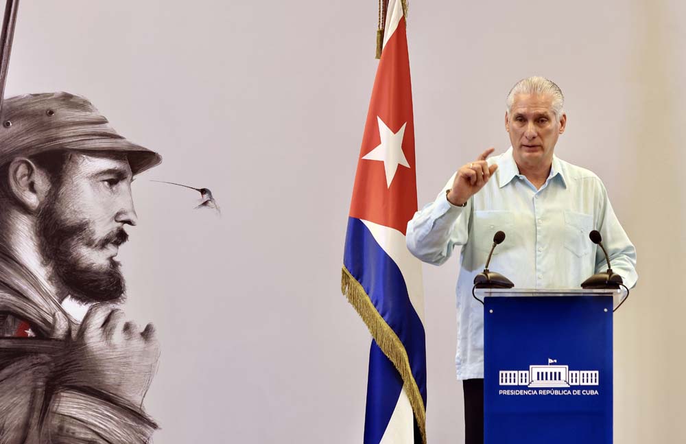Cuban President Miguel Diaz-Canel at a press conference in Havana