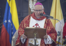 El Arzobispo de Caracas, Raúl Biord Castillo, habla durante la celebración del Domingo de Ramos en Caracas