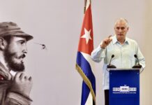 Cuban President Miguel Diaz-Canel at a press conference in Havana