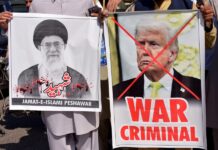 Jamaat-e-Islami supporters protest in Peshawar against the joint US-Israeli attacks on Iran