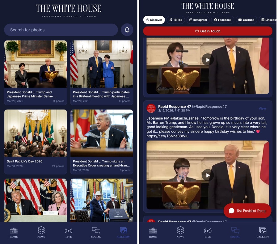 La Casa Blanca lanza una aplicación móvil para seguir las noticias del presidente Trump La Casa Blanca lanza una aplicación móvil para seguir las noticias del presidente Trump