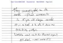 Un juez de Nueva York publica la supuesta nota de suicidio de Epstein