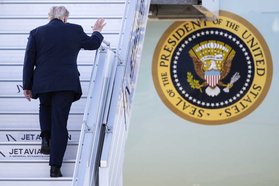 US President Trump departs following G7 summit