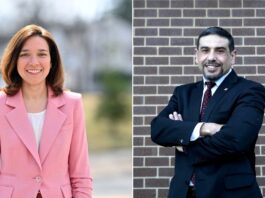 la expiloto de la Marina, Rebecca Bennett (i), y el médico de origen egipcio, Adam Hamawy